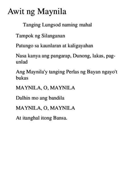 awit ng maynila|AWIT NG MAYNILA .